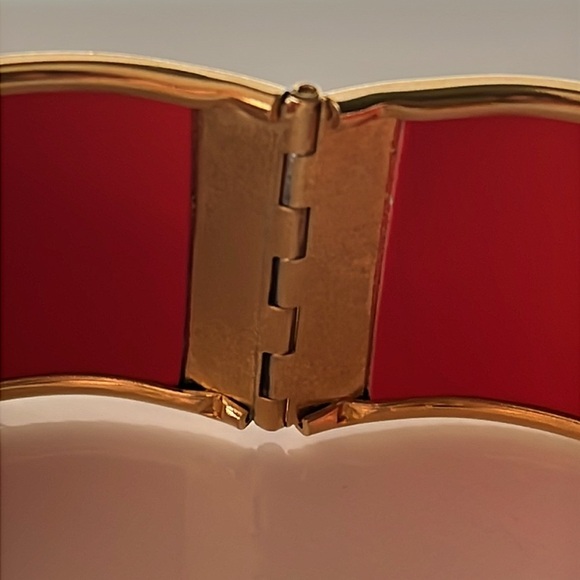 Vintage Modernist Statement Cuff Bracelet Red Black Gold Geometric Bold - Picture 11 of 16